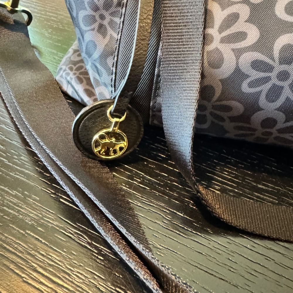 Kipling Black Grey Floral Nylon Satchel Crossbody Bag Gold Hardware Charm - Picture 14 of 15